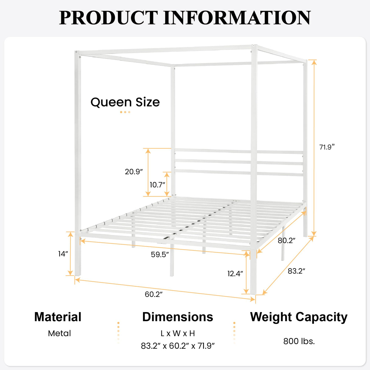 Queen Size Metal Canopy Bed Frame by SHA CERLIN - Sturdy, No Box Spring Needed, Easy Assembly, Customisable Design in White SHA CERLIN
