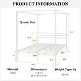 Queen Size Metal Canopy Bed Frame by SHA CERLIN - Sturdy, No Box Spring Needed, Easy Assembly, Customisable Design in White SHA CERLIN