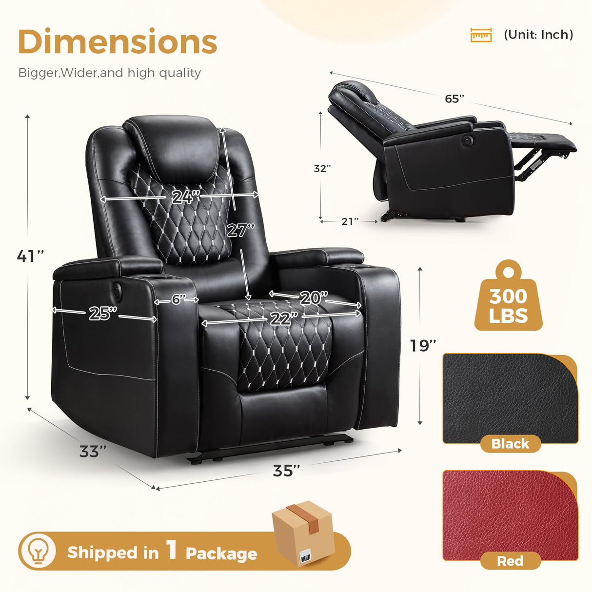 ANJ Power Recliner Chair Set of 3, Electric Soft Leather Reclining Home Theater Seating - USB Ports, Cup Holders, Hidden Arm Storage Movie & Media Room Chairs (Black) ANJ
