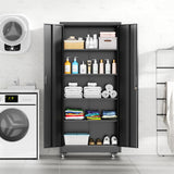 INTERGREAT Metal Garage Storage Cabinet with Wheels, 73" Tall Locking Cabinets with Doors and Shelves,Steel Lockable Cabinet on Wheels, Black Office Storage for Home/Garage INTERGREAT