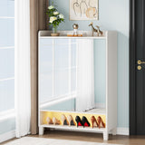 Condemo Shoe Cabinet with Doors, 7-Tier Freestanding Shoe Organizer with Mirror & LED Light, Adjustable Shoe Storage for Entryway, Hallway, Closet, Modern Shoe Rack, White Condemo