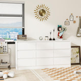 Panana Modern 9 Drawer Wood Dresser for Bedroom, Large Floor Storage Drawer Cabinet Lateral Chest of Drawers Handle Free Organizer for Closet Living Room (White, 9 Drawer) Panana