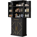 DWVO 72" Kitchen Pantry Storage Cabinet, Tall Modern Food Buffet Cabinets with Drawer & Adjustable Shelves & Door Rack, Freestanding Wood Storage Cupboard for Dining Room, Living Room, Bathroom, Black DWVO
