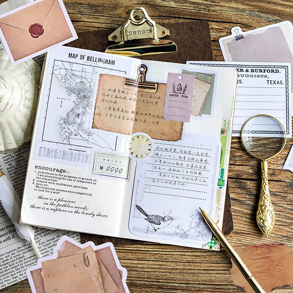 Vintage Scrapbook Paper Stickers, 90 Pcs Antique Looking Aged Paper Classic Old Writing Sticker for Scrapbook, Planner, Craft (2 Styles) Pengxiaomei