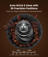 COWSAR Espresso Machine 15 Bar, Semi-Automatic Espresso Maker with 30-Position Grinder and Milk Frother Steam Wand for Latte/Cappuccino, 77.8oz Removable Water Reservoir, Ideal for Home/Office COWSAR