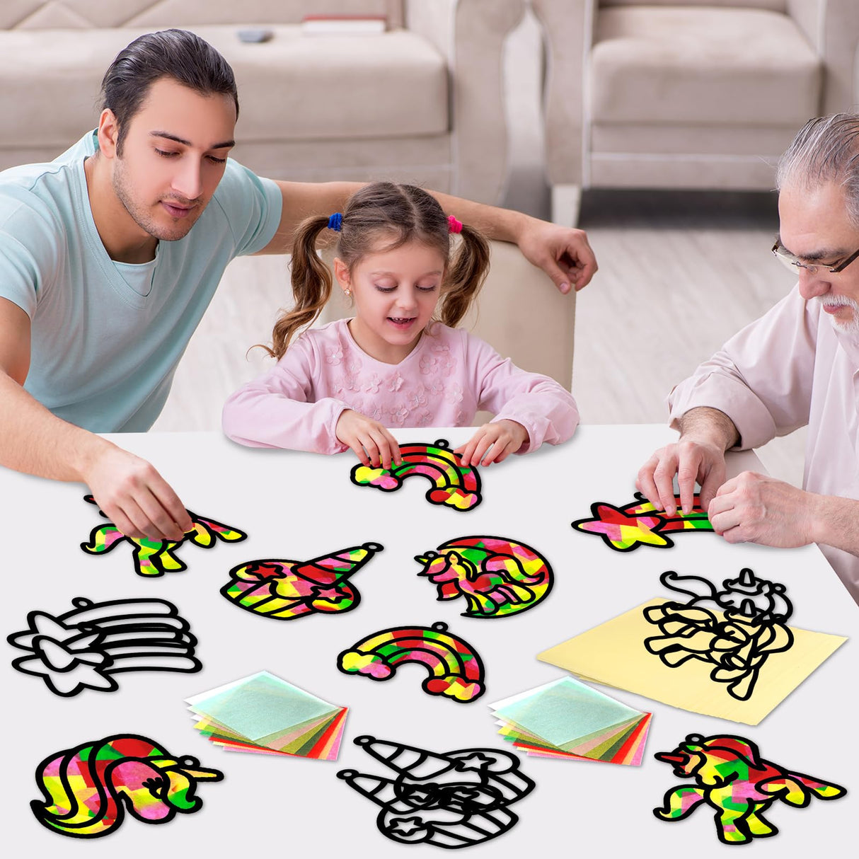 Qyeahkj 36 Set Unicorn Suncatchers Crafts for Kids DIY Unicorn Tissue Paper Crafts Window Stained Glass Effect Rainbow Hanging Decor School Home Creative Activity Art Project Birthday Party Favor Gift Qyeahkj