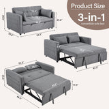 HAOMARKETS 3 in 1 Convertible Sleeper Sofa Bed, Loveseat Chaise Lounge with Pullout Bed, 2-Seater Futon Couches with Storage Pockets, 3-Level Adjustable Backrest and Pillows for Living Room，Grey HAOMARKETS