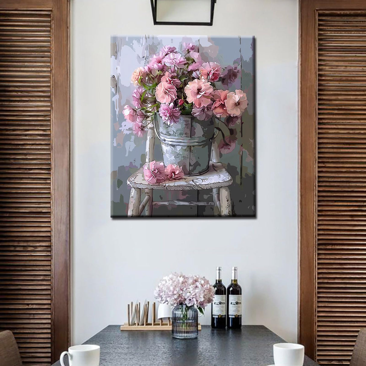 DIY Paint by Numbers Pink Flowers - Vintage Style Adults' Painting Kit on Canvas Tucocoo