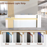 Nuipesn Modern L Shape Reception Desk with Storage – Front Desk Reception Counter with Double-Layer Countertop, Drawer & Open Shelf, for Office, Salon, Retail Store(Maple+White/Right, 71"L*24"W*39"H) Nuipesn