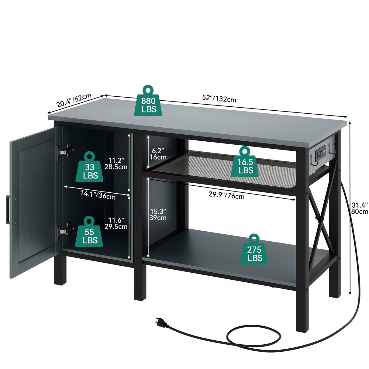 YITAHOME 55-75 Gallon aquarium stand with Power Outlets, Heavy Duty Metal Fish Tank Stand, Cabinet for Fish Tank Accessories Storage suitable for Fish Tank, Turtle Tank, 880LBS Capacity, Black YITAHOME