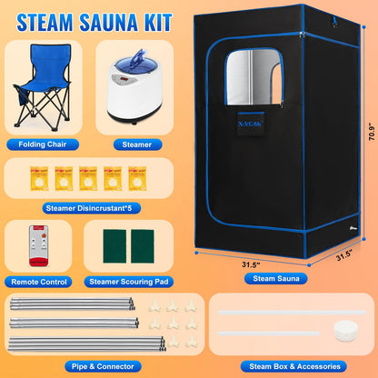 X-Vcak Sauna Box, Portable Sauna, Steam Sauna for Home with 3L Steamer, Remote Control, Folding Chair, 31.5”x 31.5”x 70.9”