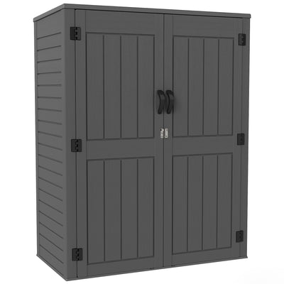 EHHLY Vertical Resin Storage Shed, 60 Cuft Garden Tool Sheds & Outdoor Storage, Plastic Outdoor Storage Cabinet Waterproof, 4.5 x 2.3 ft Backyard Outside Lawn Mower Storage Shed, Grey