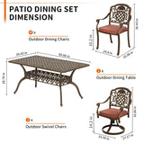 ADREAK 7-Piece Patio Furniture Dining Set, All-Weather Cast Aluminum Outdoor Table and Chairs for 6, Includes 4 Fixed Chairs & 2 Swivel Chair & 60’’ Rectangular Dining Table, Red ADREAK