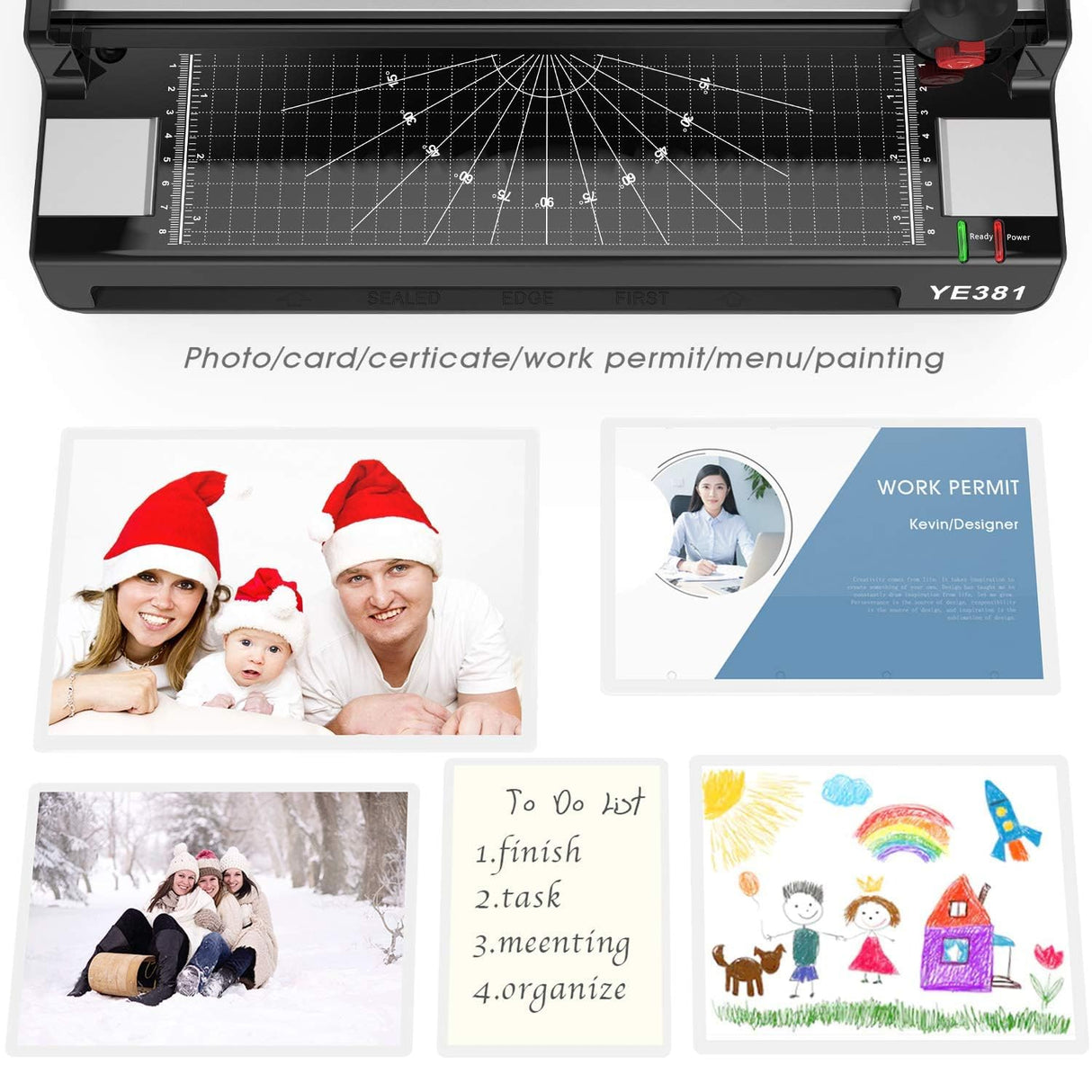 Laminator Machine for A3/A4/A6, YE381 13inch Thermal & Cold Laminating Machine for Home Office School Teacher Use with 50 Pouches, Paper Trimmer and Corner Rounder Eficentline