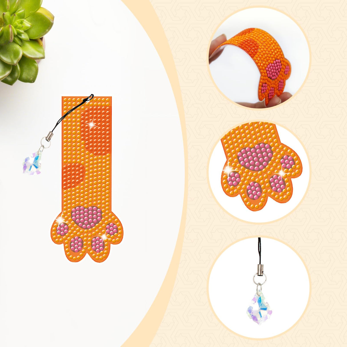 6 PCS Diamond Art Bookmarks Kits Diamond Painting Bookmark Cat Paw Bookmarks Handmade DIY Art Bookmark DIY Crafts Kit with Tool Accessories LIQALU