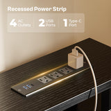 Huuger 55 inch Computer Desk with 4 Drawers, Gaming Desk with LED Lights & Power Outlets, Home Office Desk with Large Storage Space for Bedroom, Work from Home, Black Huuger