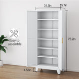 PAOFIN Kitchen Pantry Storage Cabinet with Doors and Adjustable Shelves, Metal ClosetMaid Food Pantry Cabinets, 75" Tall Freestanding Cupboard for Kitchen, Laundry or Utility Room, White PAOFIN