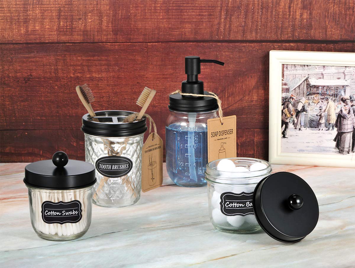 Amolliar Mason Jar Liquid Soap Dispenser -Rustproof Stainless Steel Replacement - Farmhouse Decor for Kitchen/Bathroom,Liquid Soap Pumps for Hand Soap,Dish Soap,Lotions/Black-2 Pack Amolliar