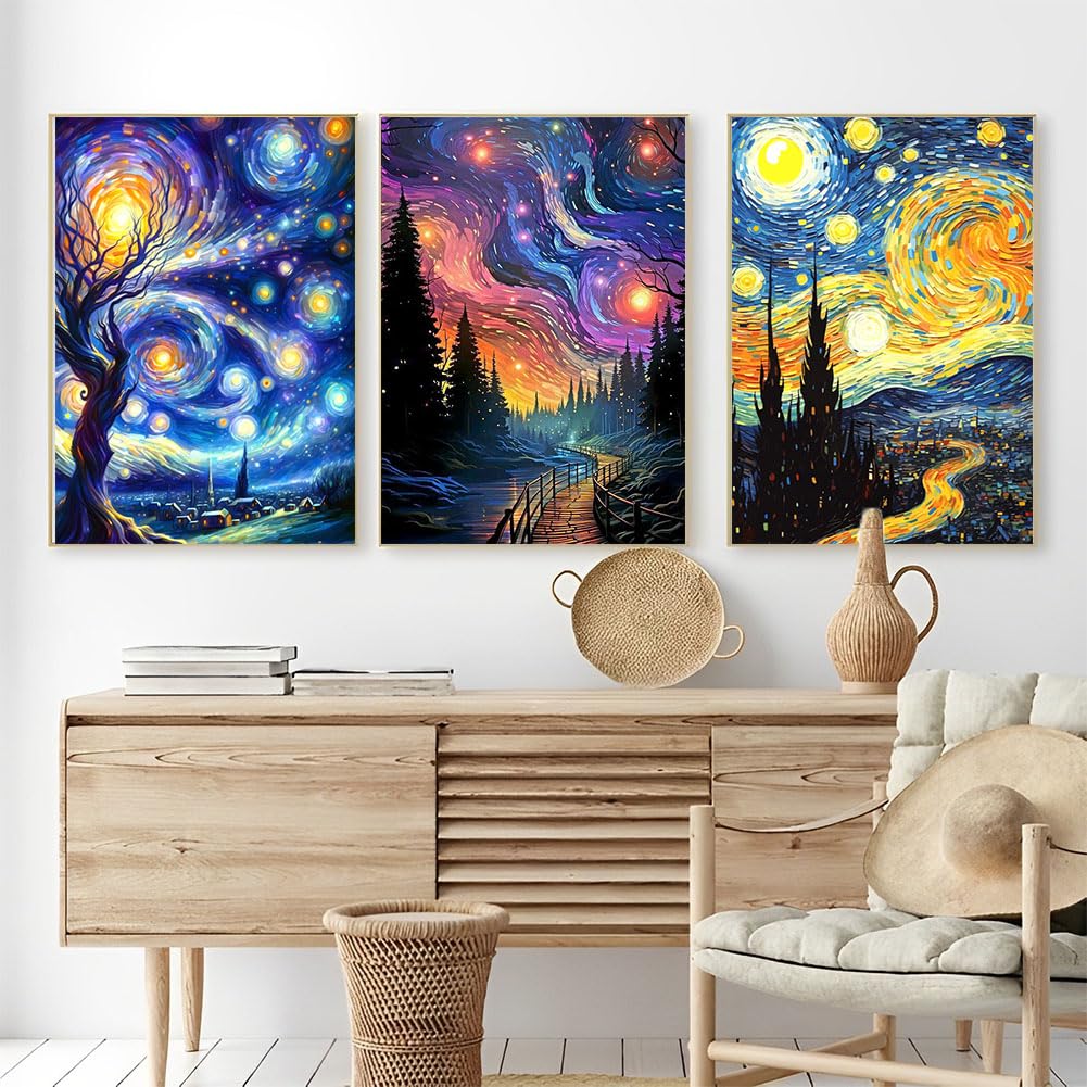 OFRKE Diamond Painting Kits for Adults,3 Pack Abstract Landscape Diamond Art for Beginners, Diamond Round 5D Full Drill Paint with Diamonds Pictures Gem Art Painting Kits DIY Crafts Kits 12x16inch OFRKE