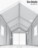 Hipicute 20x10x11 Ft Heavy-Duty Portable Garage with Canopy Top, Front and Back Doors, Roll-Up Windows, Carport Reinforced Structure for Cars, Trucks, Boats, and Parties - White Hipicute