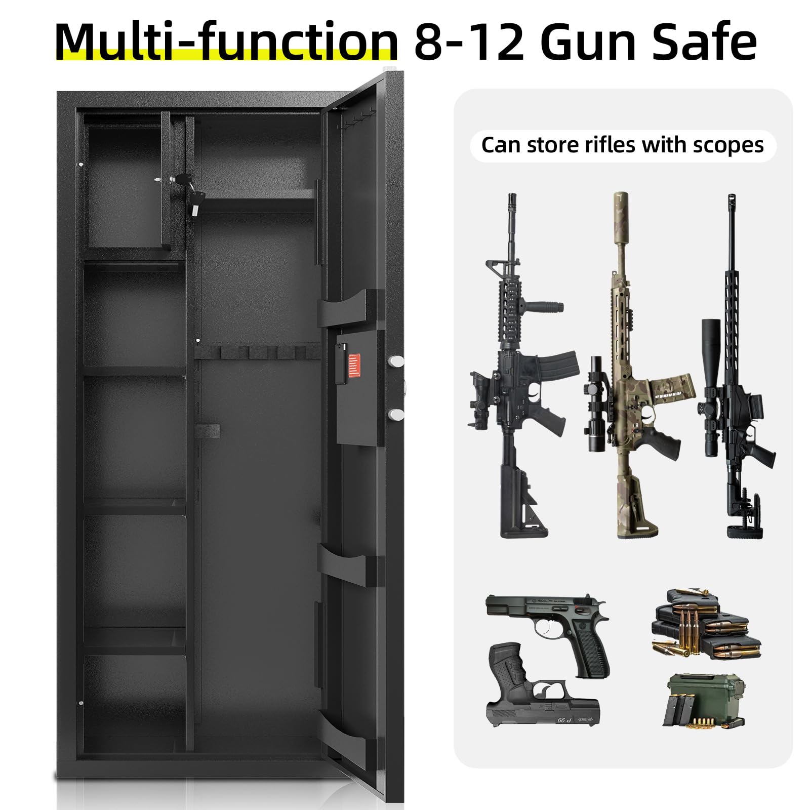 KAER 8-12 Gun Safe Multi-function Gun Safe, Gun Safe for Rifles and Pistols, Gun Cabinet, Large Gun Safe for Home Rifles and Shotguns, Electronic Gun Cabinet with Removable Shelf and Rifle Ra - WoodArtSupply