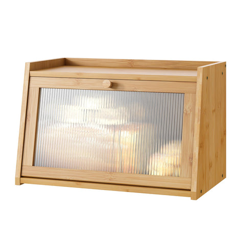 kiplant Bread Box for Kitchen Counter, Large Bamboo Bread Storage Container with Wavy Arcylic Transparent Door, Bamboo Wooden Farmhouse Bread Box for Your House (Natural) kiplant