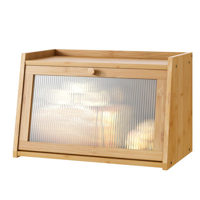 kiplant Bread Box for Kitchen Counter, Large Bamboo Bread Storage Container with Wavy Arcylic Transparent Door, Bamboo Wooden Farmhouse Bread Box for Your House (Natural)