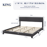 Allewie King Size Bed Frame with Adjustable Headboard, Faux Leather Platform Bed with Wood Slats, Heavy Duty Mattress Foundation, No Box Spring Needed, Noise-Free, Easy Assembly, Black Allewie