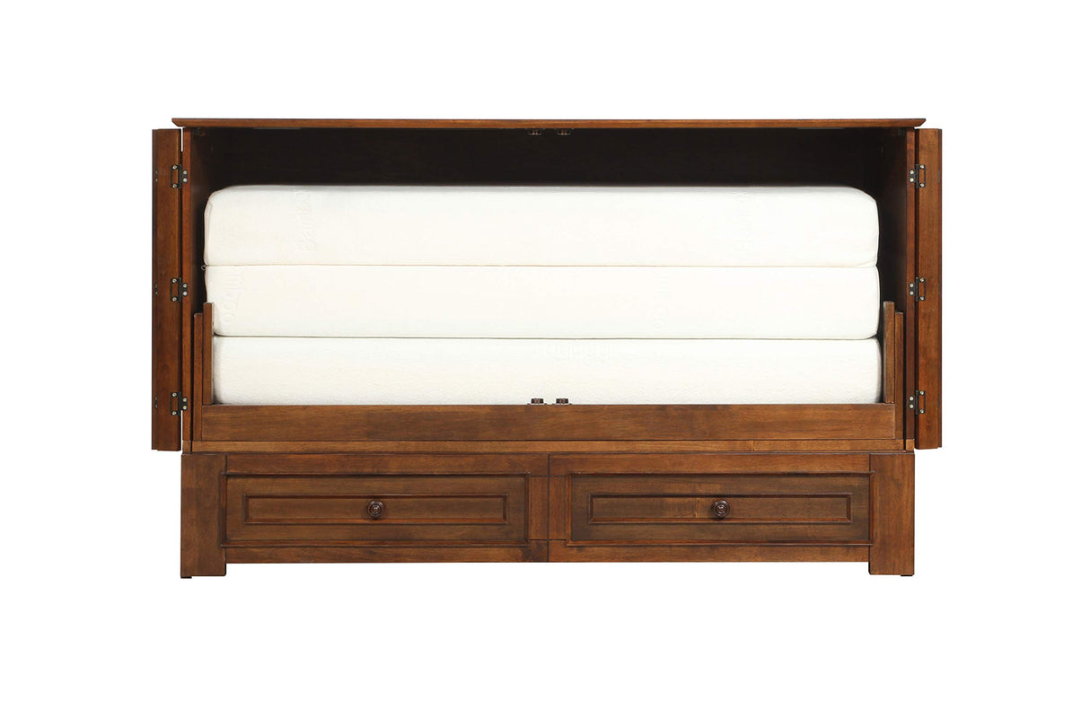 Mega Solutions Emurphybed Paradiseo Murphy Cabinet Chest Bed with Charging Station 6 Inch, Queen (Tobacco) Mega Solutions