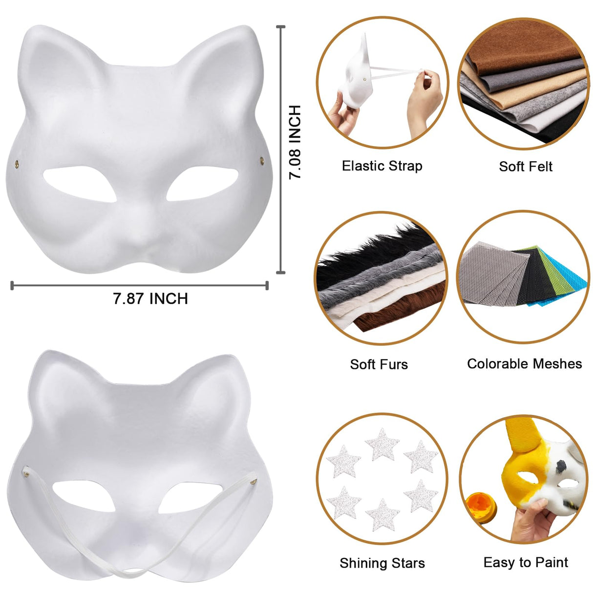OPPKIE Cat Fox Therian Masks 6PCS with Felt Furs Eye Meshes and Stars, Costume Furry Masks to Paint, Animal Mask Arts Crafts Kit, Dress Up DIY for Halloween Christmas Cosplay Party Interaction OPPKIE