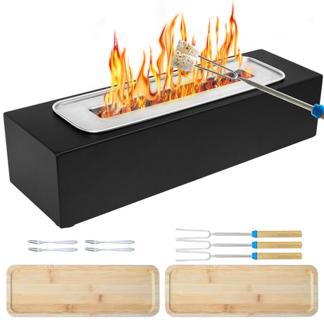 Tabletop Fire Pit with S'Mores Maker Kit, Portable Indoor/Outdoor Ethanol Fireplace, Table Top Decor for Home Patio Gatherings, Unique Gifts for Men Womem - Housewarming Gift Ideas for Adults, Black HRANBOTY