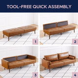 Vonanda Faux Leather Sofa Couch, Mid-Century 73 Inch 3 Seater Leather Couch with Hand-Stitched Comfort Cushion and Bolster Pillows for Living Room,Elegant Cognac Tan Vonanda