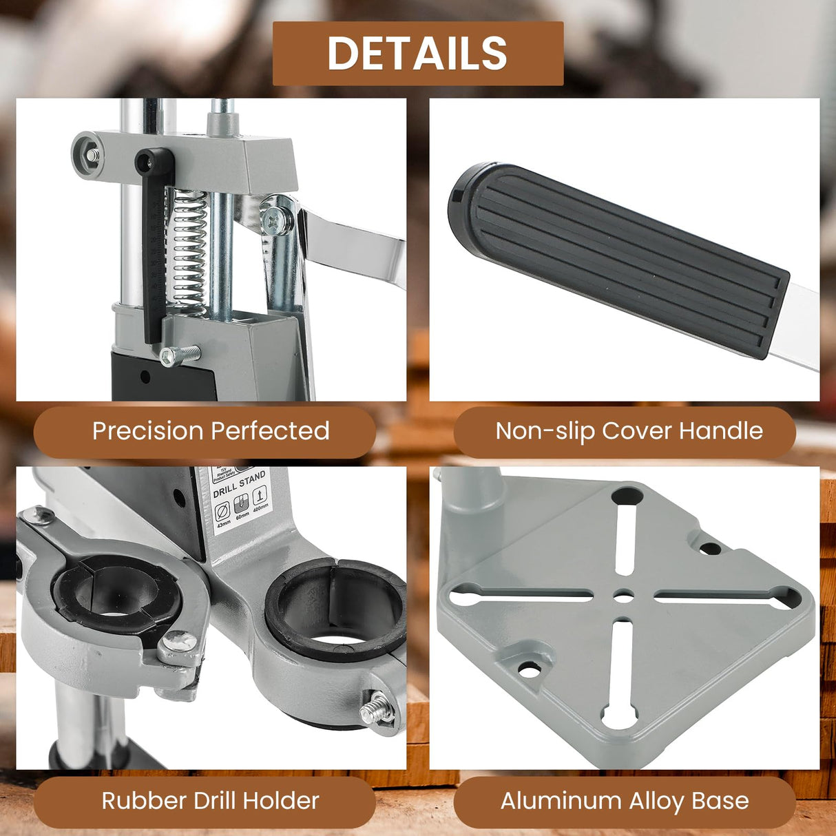 AMGSH Double Mounting Drill Press Stand Bench Clamp Tool for Hand Drill Workstation | Adjustable Benchtop Single Hole Table Repair Tool with Aluminum Base Compatible, Portable AMGSH