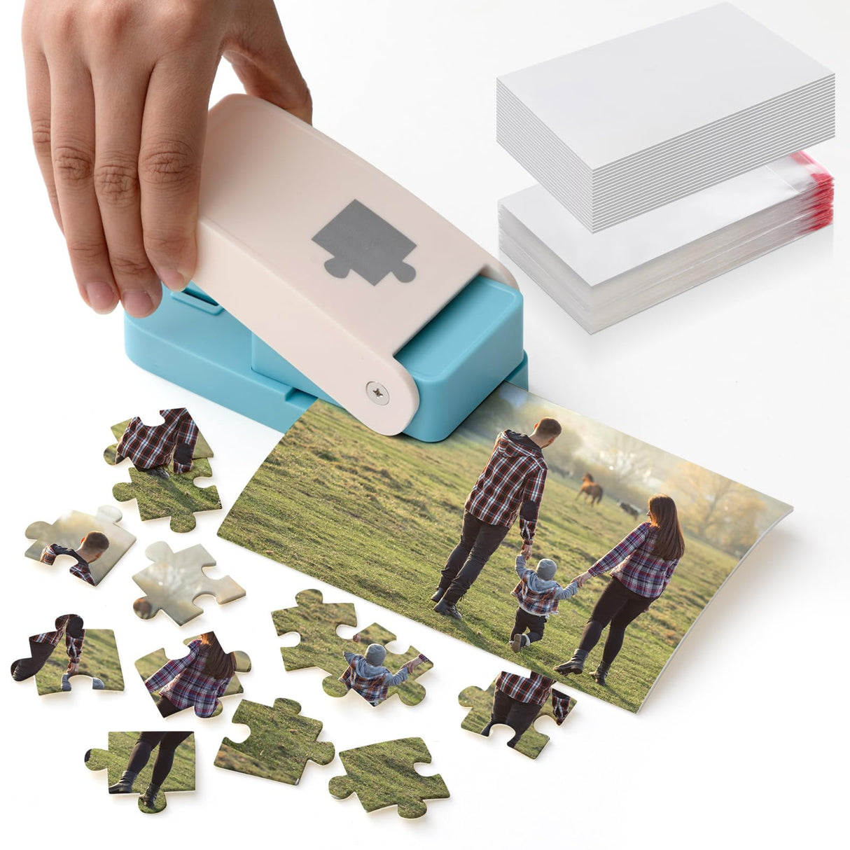 Talltalk DIY Photo Puzzle Maker Set Jigsaw Puzzle Puncher with Adhedive Foams and Stroage Bags Photo Cutter Machine for Personalized Customized Pictures Making Tool Talltalk