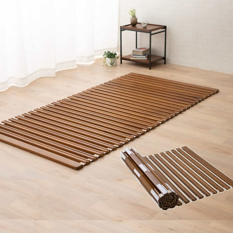 EMOOR Wood Roll-Type Slatted Bed OSMOS Twin for Japanese Futon Mattress Natural Paulownia Brown, Floor Sleep Tatami Mat EMOOR