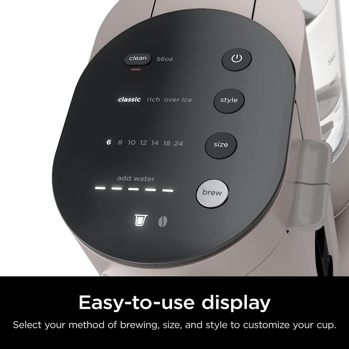 Ninja Pods & Grounds Single-Serve Coffee Maker, K-Cup Pod Compatible, Brews Grounds, Compact Design, 56-oz. Reservoir, 6-oz. Cup to 24-oz. Travel Mug Brew Sizes, Iced Coffee Maker, Stone, PB041ST Ninja