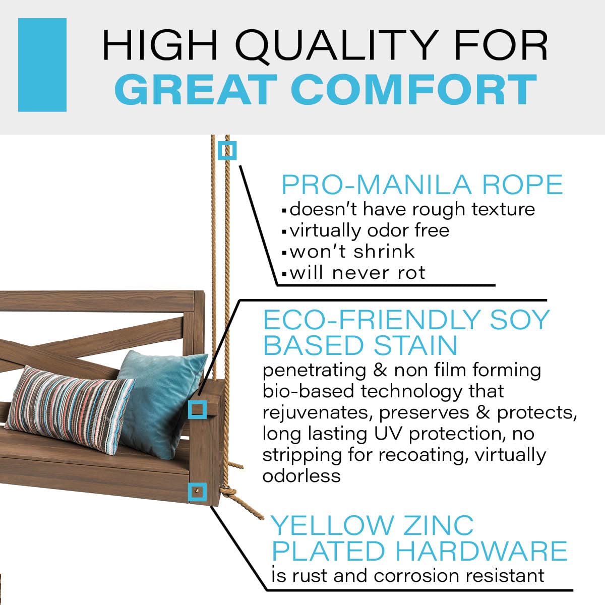 Porchgate Amish Heavy Duty 700 Lb Boardwalk Porch Swing W/Ropes (4 Foot, Warm Walnut Stain) Porchgate