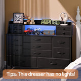 Fixwal Black Nursery Dresser for Bedroom with 13 Drawers, Fabric Chest of Drawers with PU Finish for Kids, Boys, Adults, Nursery, Living Room, Closet, Entryway, Hallway (No LED Lights) Fixwal