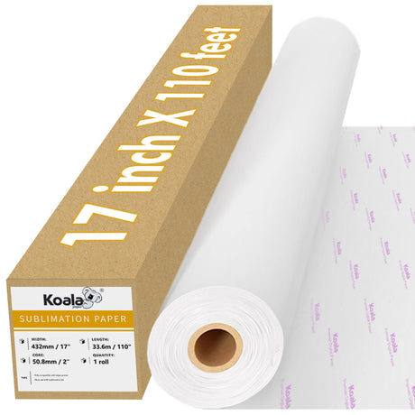 Koala Roll Sublimation Paper 17 inch Width and 110 Feet Length, 1 Roll 3'' Core 105gsm Wide Format Sublimation Heat Transfer Paper for Customize Any Present with Sublimation Blanks and Sublimation ink KOALA PAPER