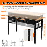 60'' Adjustable Workbench with Drawers,2000 Lbs Capacity Heavy Duty Work Benches for Garage,Wood Work Bench with Power Outlet,Work Tables for Shop Office Home Commercial FORJAMINT