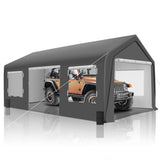 GARTOO Upgrade 11.5'x19.5' Heavy Duty Carport - Extra Large Outdoor Shelter with Roll-up Ventilated Windows & Side Doors, Portable Garage for Car Boat Truck Auto Motorcycle Outdoor Events Party, Gray GARTOO