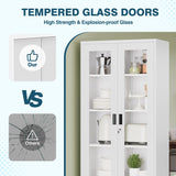 MIIIKO Display Cabinet with Glass Doors, Home Office Cabinet for Collectibles, 71" Tall Locking Metal Storage Cabinet with 4 Adjustable Shelf, Bookcase Display Case White… MIIIKO