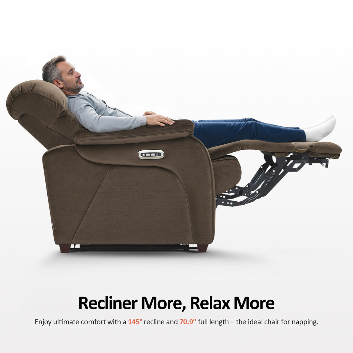 MCombo Power Zero Wall Hugger Recliner Chair for Small Space RV Living Room, Power Recliner with Adjustable Headrest, USB & USB-C Charging Ports, Fabric ST257 (Coffee) MCombo