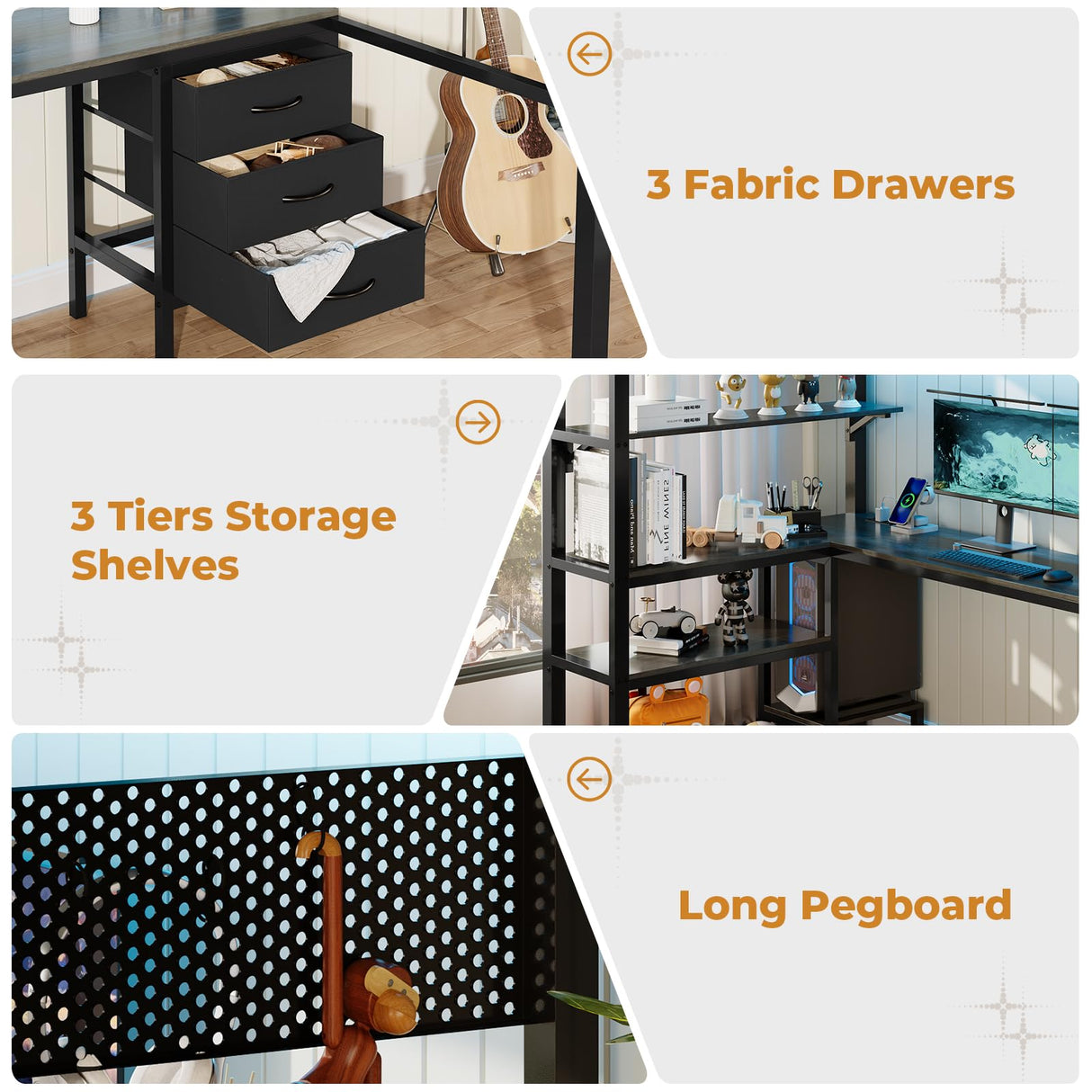 BTHFST Loft Bed Twin Size with L-Shape Desk & RGB LED Lights & Charging Station, Twin Bunk Bed with Fabric Drawers & Shlves, 13.4'' H Safety Guardrail, Noise Free, No Box Spring Needed BTHFST