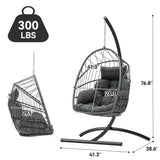 YITAHOME Hanging Egg Chair, Outdoor Patio Wicker Hammock Egg Chair Indoor with Cushion, Rattan Swing Chair 350lbs for Balcony, Garden Bedroom, Gray with Stand YITAHOME
