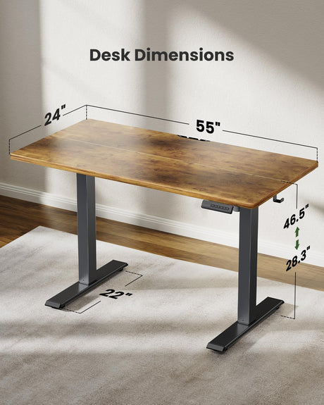 Marsail Electric Standing Desk, Adjustable Height Stand up Desk, 55 x 24 Inches Sit Stand Home Office Desk, Computer Desk, Rustic Brown Marsail