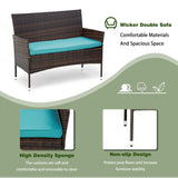 PayLessHere Outdoor Furniture Set 4 Pcs Modular Patio Furniture Set Water Resistant Conversation Set with 3 Rattan Chairs 1 Tempered Glass Topped Table for Patio Poolside, Brown Wicker/Blue Cushions PayLessHere