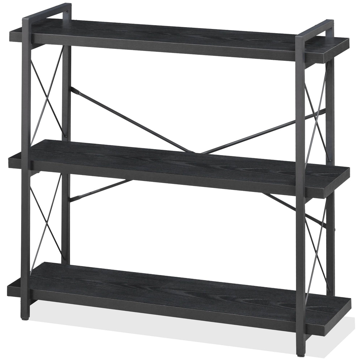 HCHQHS Bookshelf, 3-Tier Industrial Bookcase, Black Open Book Shelf, Freestanding Horizontal Bookshelves with Metal Frame HCHQHS