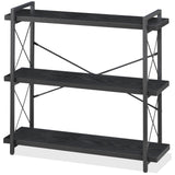 HCHQHS Bookshelf, 3-Tier Industrial Bookcase, Black Open Book Shelf, Freestanding Horizontal Bookshelves with Metal Frame HCHQHS