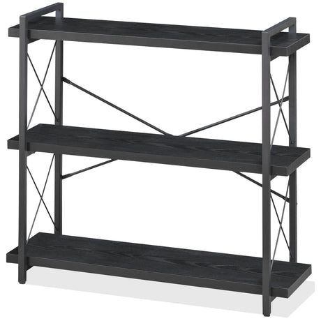 HCHQHS Bookshelf, 3-Tier Industrial Bookcase, Black Open Book Shelf, Freestanding Horizontal Bookshelves with Metal Frame HCHQHS